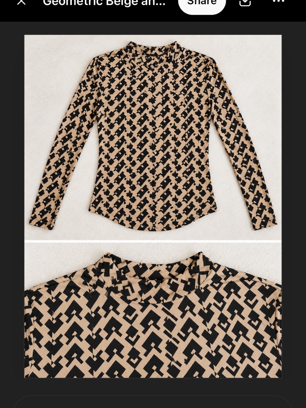 Rue21 Beige and Black Geometric Mock Neck Long Sleeve Top